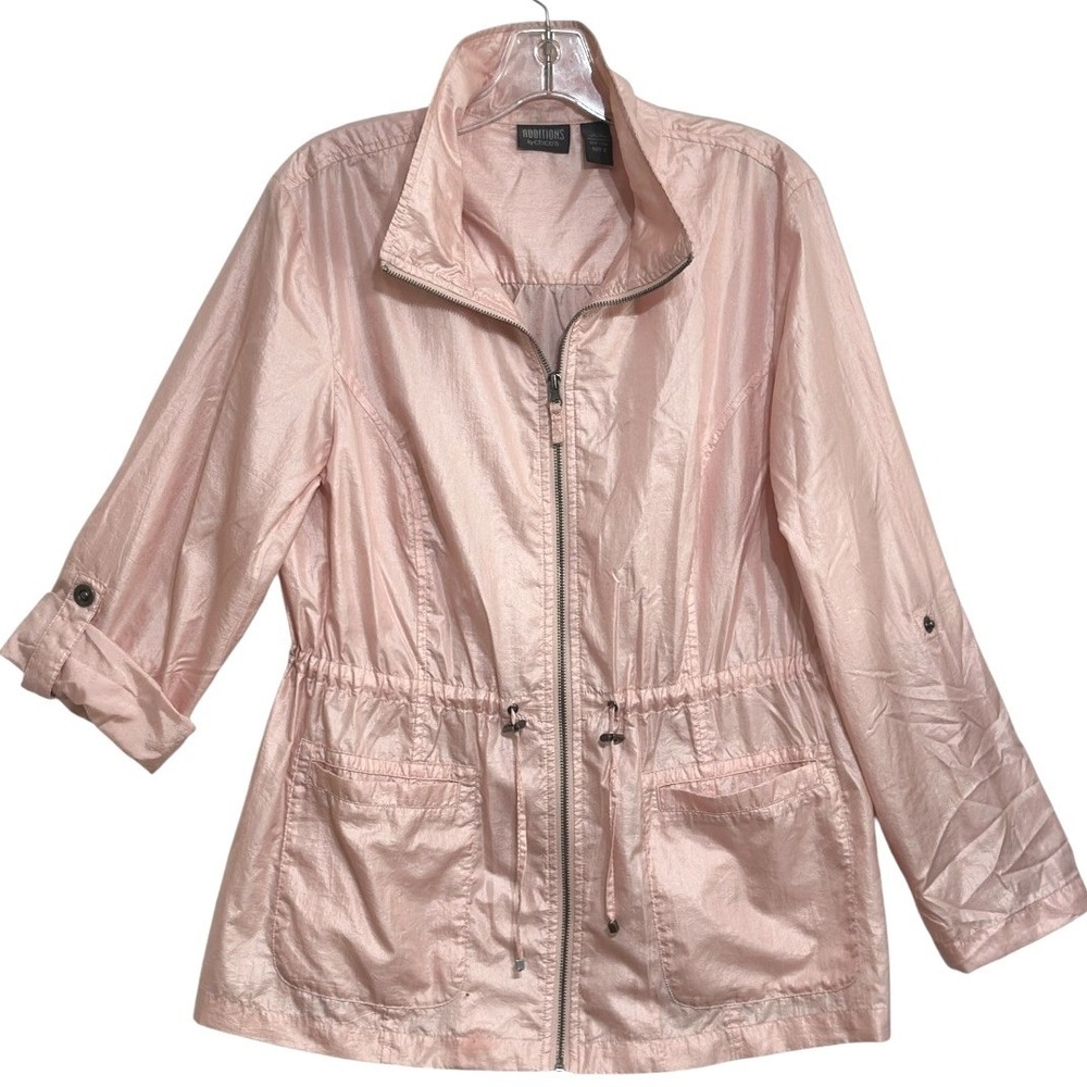 Additions by Chico's Windbreaker Jacket Women Pink Shimmer Lightweight Zip  2/L